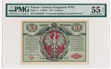 5 marek 1916 Generał Biletów -A- PMG 55 EPQ

Najwyżej wyceniana w cennikach odmiana z klauzulą z dużej litery 'Biletów', choć naszym zdaniem nie jes...