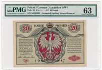 20 marek 1916 Generał -A- PMG 63

Typologicznie rzadki i potrzebny banknot. 
Piękny, naturalny z doskonale zachowaną prążkowaną fakturą papieru ora...