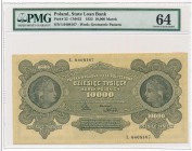 10.000 marek 1922 -L- PMG 64 - piękny

Niepozorny, aczkolwiek z racji na rozmiar banknot trudny w wysokich stanach zachowania. 
Oferowany egzemplar...