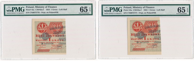 Wyjątkowa parka 1 groszy 1924 -CN- PMG 65 EPQ - kolejne numery

Praktycznie ni...