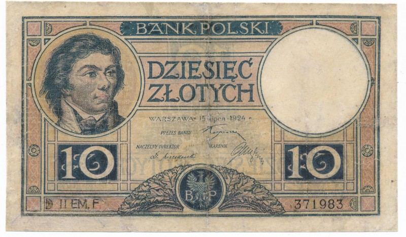10 złotych 1924 II EM F - rzadki

Typologicznie bardzo rzadki banknot. 
Egzem...