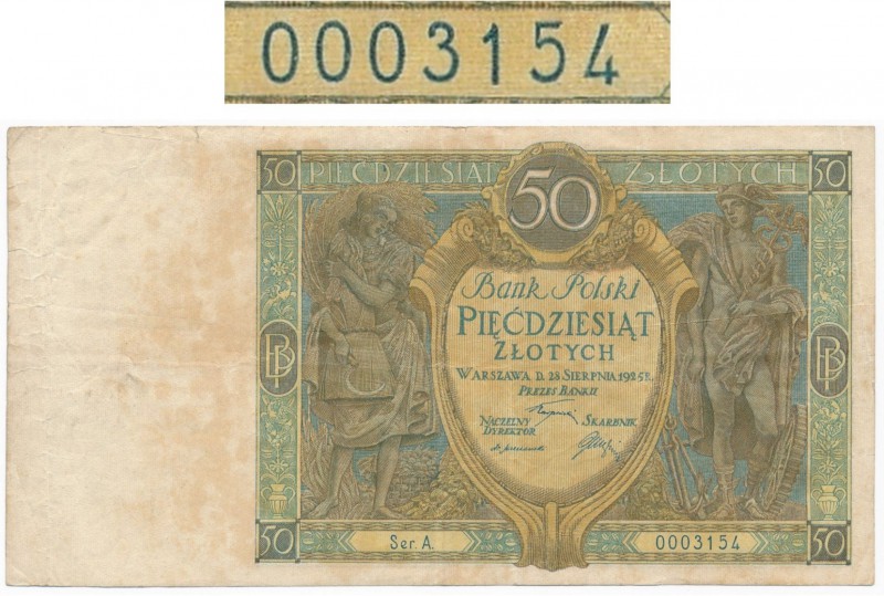 50 złotych 1925 - A 0003154 - niski numer seryjny

Rzadki banknot z datą emisj...
