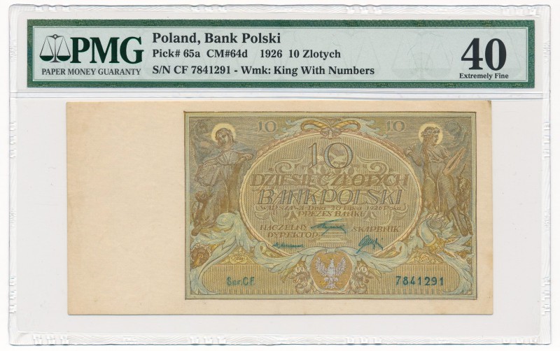10 złotych 1926 Ser.CE - PMG 40 - rzadki w tym stanie zachowania

Banknot spot...