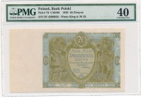20 złotych 1929 Ser.DF - PMG 40 - rzadki

Typologicznie banknot rzadki w każdym stanie zachowania. 
Egzemplarz niewątpliwie po udanej konserwacji, ...