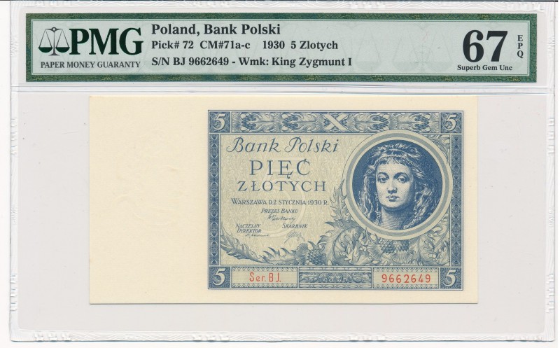 5 złotych 1930 Ser.BJ. - PMG 67 EPQ

Odmiana dwuliterowa, bez kropki między li...