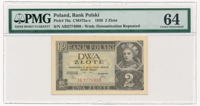 2 złote 1936 -AB- PMG 64 - rzadsza seria

Ukończony w pełni egzemplarz. Rzadsz...