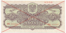 5 złotych 1944 ...owe -HM- WZÓR

Niepozorny, aczkolwiek rzadko notowany wzór. 
Stan bez obiegu, jedynie ze śladem po przyklejeniu na stronie odwrot...