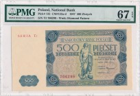 500 złotych 1947 -T2- PMG 67 EPQ

Rzadsza odmiana z cyfrą 2 w serii.
Perfekcyjna sztuka. Kolorystyka wysycona, a papier czysty bez jakichkolwiek śl...