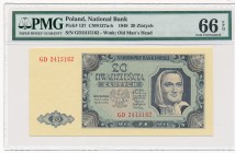 20 złotych 1948 -GD- PMG 66 EPQ - papier prążkowany

Rzadsza seria jak na tą odmianę, która nie pozostała w większych ilościach w zapasach bankowych...