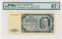 20 złotych 1948 -HS- PMG 67 EPQ

Seria nie pochodząca z zapasów bankowych. 
Znakomita sztuka. Wysoka i bardzo atrakcyjna nota PMG, szczególnie, że ...