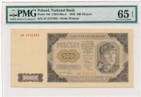 500 złotych 1948 -AC- PMG 65 EPQ

Wczesna odmiana wydrukowana na kremowym papierze. 
Wizualnie i technicznie doskonale zachowany banknot. 
POLAND ...