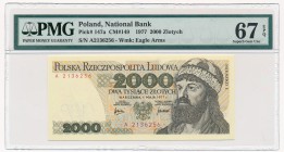 2.000 złotych 1977 -A- PMG 67 EPQ

Poszukiwana i ceniona pierwsza seria A. 
Emisyjny stan zachowania doceniony najwyższą notą w rejestrze PMG. 
PO...