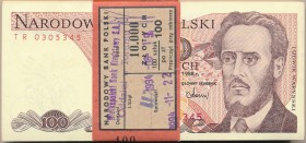 Paczka bankowa 100 złotych 1988 -TR- 100 sztuk

Oryginalna, pełna paczka z banderolą. Wszystkie banknoty w emisyjnych stanach zachowania. Ślad farby...
