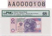 20 złotych 1994 -AA-0000108- PMG 68 EPQ - ekstremalnie niski numer
Niesamowity banknot, którego śmiało można opisać jako okazowy i kompletny. Pierwsz...
