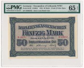 Kowno 50 marek 1918 -B- PMG 65 EPQ - świetna nota

Banknot regularnie notowany, ale w prawdziwie emisyjnych stanach zachowania niełatwy do nabycia. ...