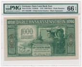 Kowno 1.000 marek 1918 6 cyfr - PMG 66 EPQ

Odmiana z numeracją sześciocyfrową. 
Wyśmienity egzemplarz. Banknot ostatnimi laty pojawia się na aukcj...