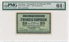Poznań 20 kopiejek 1916 - PMG 64 EPQ

Niepozorny, aczkolwiek trudny banknot w stanach emisyjnych.
Piękny, emisyjny egzemplarz doceniony wysoką notą...