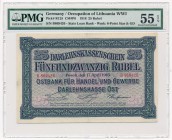 Poznań 25 rubli 1916 -B- PMG 55 EPQ

Typologicznie rzadki banknot, zaś w stanach emisyjnych niezwykle trudny, wręcz niespotykany. 
Jednokrotnie zła...