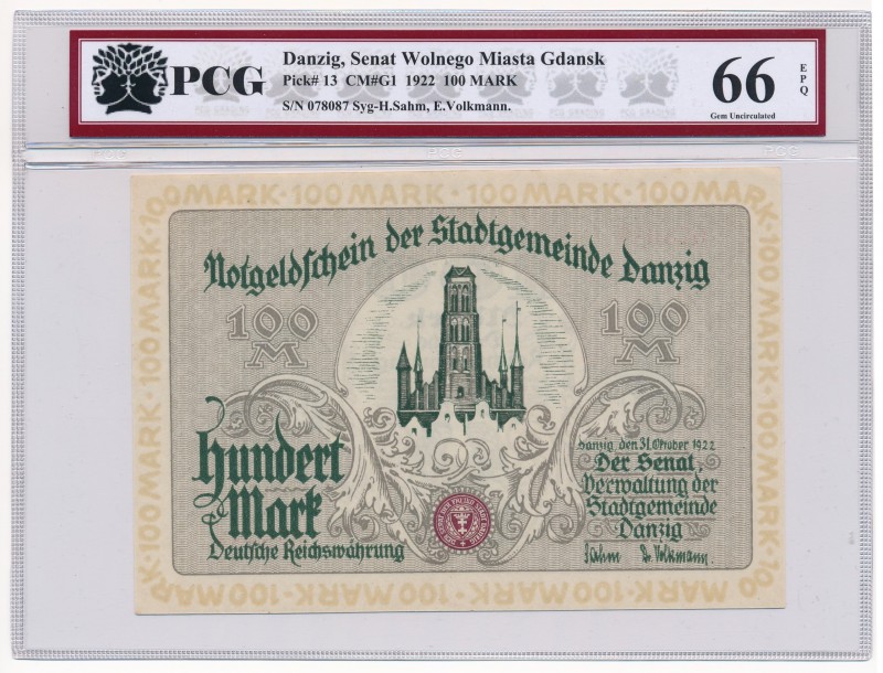 Gdańsk 100 marek 1922 - PCG 66 EPQ

Wizualnie bez zastrzeżeń. Naturalny bez śl...