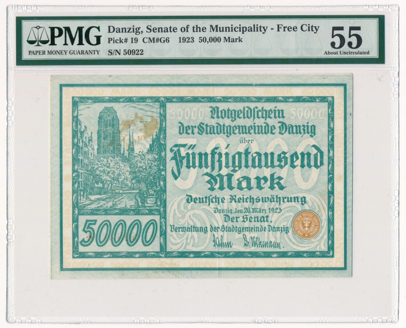 Gdańsk 50.000 marek 1923 num. 5 cyfr - PMG 55

Odmiana z numeracją pięciocyfro...