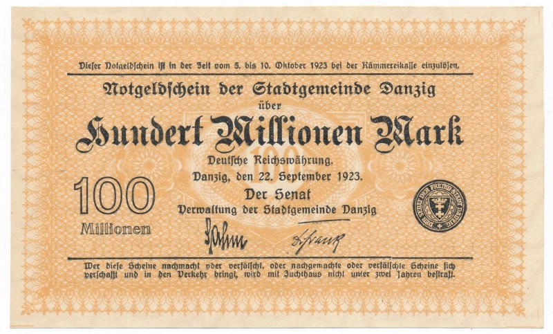 Danzig 100 million 1923 - rare in this condition
Gdańsk 100 milionów 1923 - wyś...