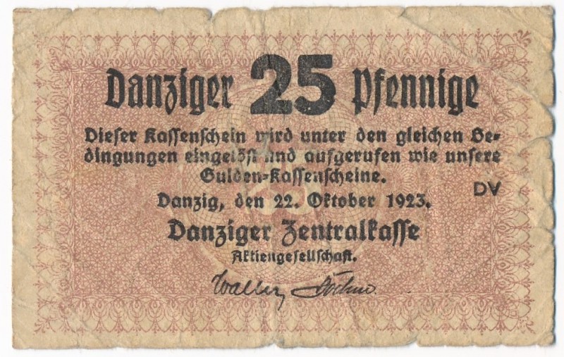 Gdańsk 25 fenigów 1923 Październik

Rzadki nominał. 
Stan wyraźnie obiegowy. ...