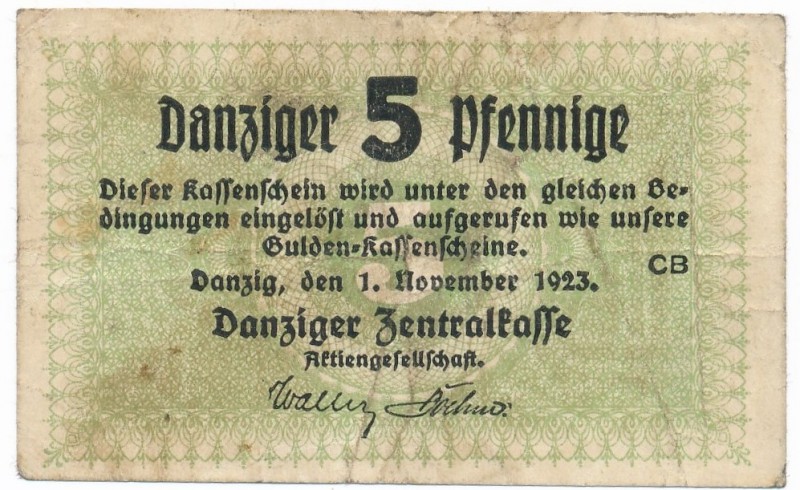 Gdańsk 5 fenigów 1923 Listopad - rzadka data

Rare November date. 
Numerous s...
