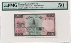 Gdańsk 20 guldenów 1932 -C/B- PMG 50

Rare Danzig banknote. 
One vertical fold and another horizontal. Great condition for this type. 
Rzadsze wcz...