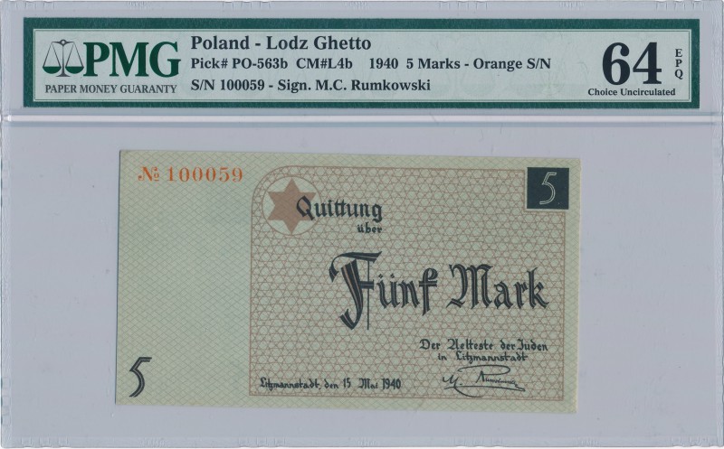 5 marek 1940 num. pomarańczowy i papier kartonowy - PMG 64 EPQ - piękny

Rzadk...