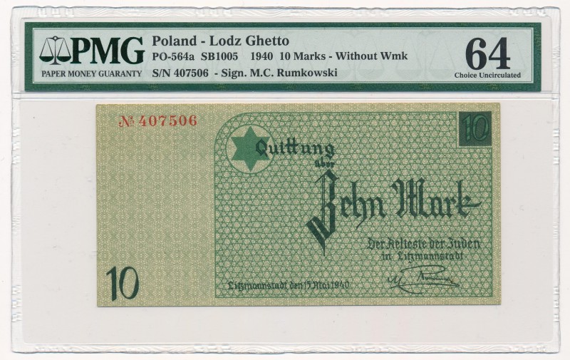 10 marek 1940 num.typ 1 bez znaku wodnego - PMG 64

Rare in this condition. 
...