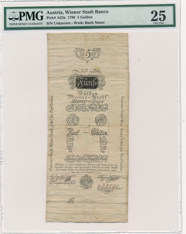 Austria 5 gulden 1796 - PMG 25 - TRUE RARITY
Austria - 5 guldenów 1796 - PMG 25...