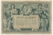 Austria 5 gulden 1881
Austria - 5 guldenów 1881

Numerous folds and creases with some minor paper splits at the margins. Never washed or pressed wi...