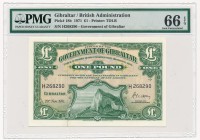 Gibraltar - 1 pound 1971 - PMG 66 EPQ
Gibraltar - 1 funt 1971 - PMG 66 EPQ

Uncirculated. 
Emisyjny stan zachowania. 
World Paper Money Gibraltar...