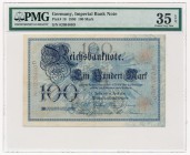 Germany - 100 mark 1894 - PMG 35 EPQ - beautifull and rare
Niemcy - 100 marek 1896 - PMG 35 EPQ - piękny i rzadki

Rare early year 1896. 
Beautifu...