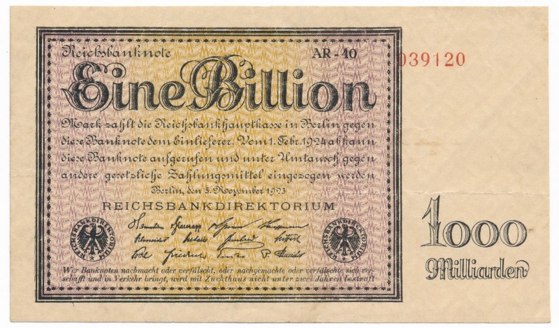 Germany - 1 billion mark 1923
Niemcy - 1 bilion marek 1923 - rzadszy

Realtiv...