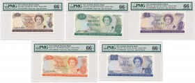 New Zealand - $1. $2, $5. $10, $20 ( 1981-5 ) Hardie type II - PMG 66 EPQ
Nowa Zelandia - Zestaw nominałowy 1/2/5/10/20$ - Hardie - PMG 66 EPQ

All...