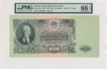 Russia - 50 rubles 1947(1957) - PMG 66 EPQ
Rosja - 50 rubli 1947(1957) - PMG 66 EPQ

Rare in such a superb condition. 
Second highest grade in PMG...