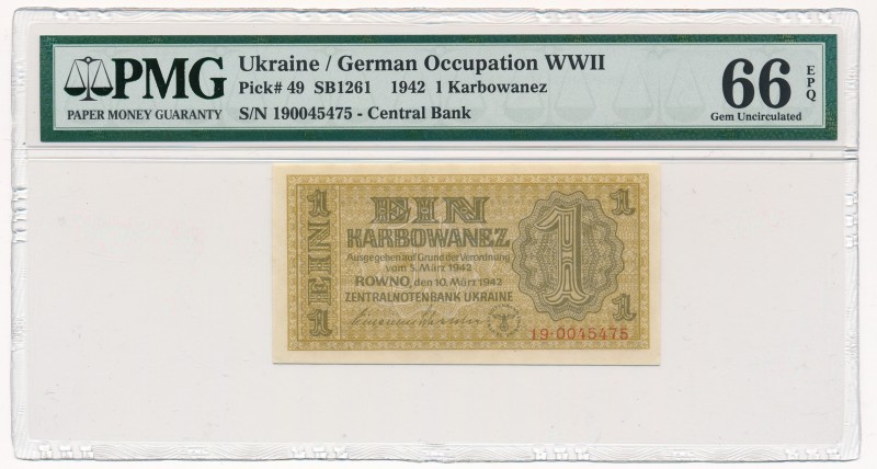 Ukraine 1 karbovantsiv 1942 - PMG 66 EPQ
Ukraina - 1 karbowaniec 1942 - PMG 66 ...