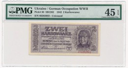 Ukraine 2 karbovantsiv 1942 - PMG 45 EPQ - RARE
Ukraina - 2 karbowańce 1942 - PMG 45 EPQ - RZADKOŚĆ

One of the rarest Ukrainian banknotes that was...