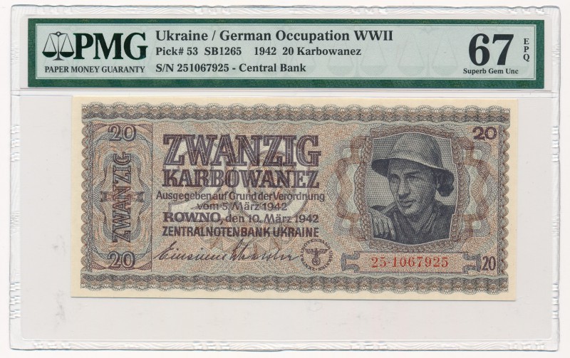 Ukraine 20 karbovantsiv 1942 - PMG 67 EPQ
Ukraina - 20 karbowańców 1942 - PMG 6...