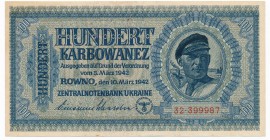 Ukraine 100 karbovantsiv 1942
Ukraina - 100 karbowańców 1942

Beautifull uncirculated piece. Tip of bottom left corner lightly folded, otherwise a ...