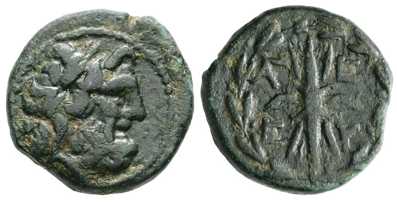 Elis, Olympia. AE, Half Unit. 4.01 g. - 17.09 mm. Mid 2nd century BC.
Obv.: Laur...