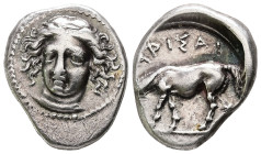 Thessaly. Larissa. AR, Drachm. 6.02 g. - 20.59 mm. Circa 400-370 BC.
Obv.: Head of the nymph Larissa facing slightly left.
Rev.: [Λ]ΑΡΙΣΑI. Horse graz...