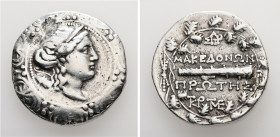 Macedon under Roman rule. First Meris. AR, Tetradrachm. 16.57 g. - 31.05 mm. 167-148 BC. Amphipolis.
Obv.: Diademed and draped bust of Artemis Tauropo...