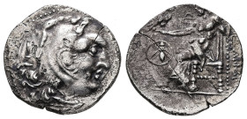 Kings of Macedon. Alexander III "the Great", 336-323 BC. AR, Drachm. 3.85 g. - 20.03 mm. Posthumous issue, uncertain mint.
Obv.: Head of Herakles righ...