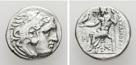 Kings of Macedon. Alexander III "the Great", 336-323 BC. AR, Drachm. 4.27 g. - 16.90 mm. Posthumous issue of Lampsakos, ca. 310-301 BC.
Obv.: Head of ...