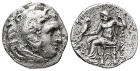 Kings of Macedon. Alexander III "the Great", 336-323 BC. AR, Drachm. 3.92 g. - 17.98 mm. Early posthumous issue of Lampsakos, ca. 323-317 BC.
Obv.: He...