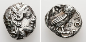 Attica, Athens. AR, Tetradrachm. 17.14 g. - 24.48 mm. Circa 454-404 BC.
Obv.: Helmeted head of Athena right, with frontal eye.
Rev.: AΘE, Owl standing...