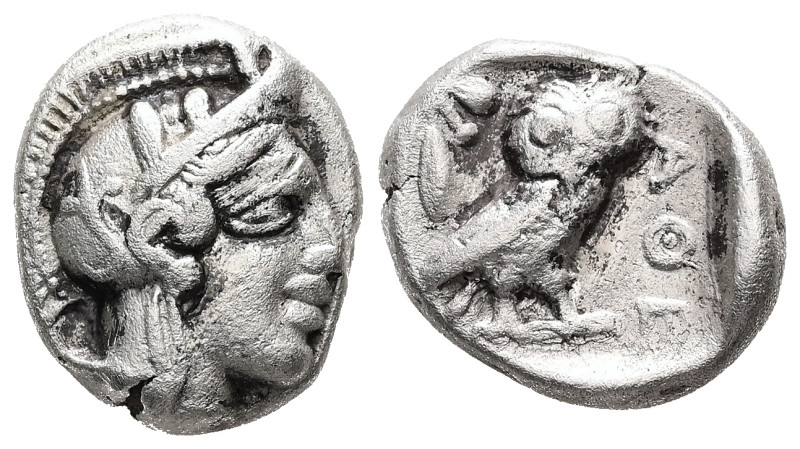 Attica, Athens. AR, Drachm. 4.13 g. - 15.56 mm. Circa 454-404 BC.
Obv.: Helmeted...