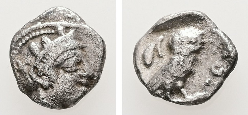 Attica, Athens. AR, Obol. 0.63 g. - 9.63 mm. Circa 454-404 BC.
Obv.: Head of Ath...